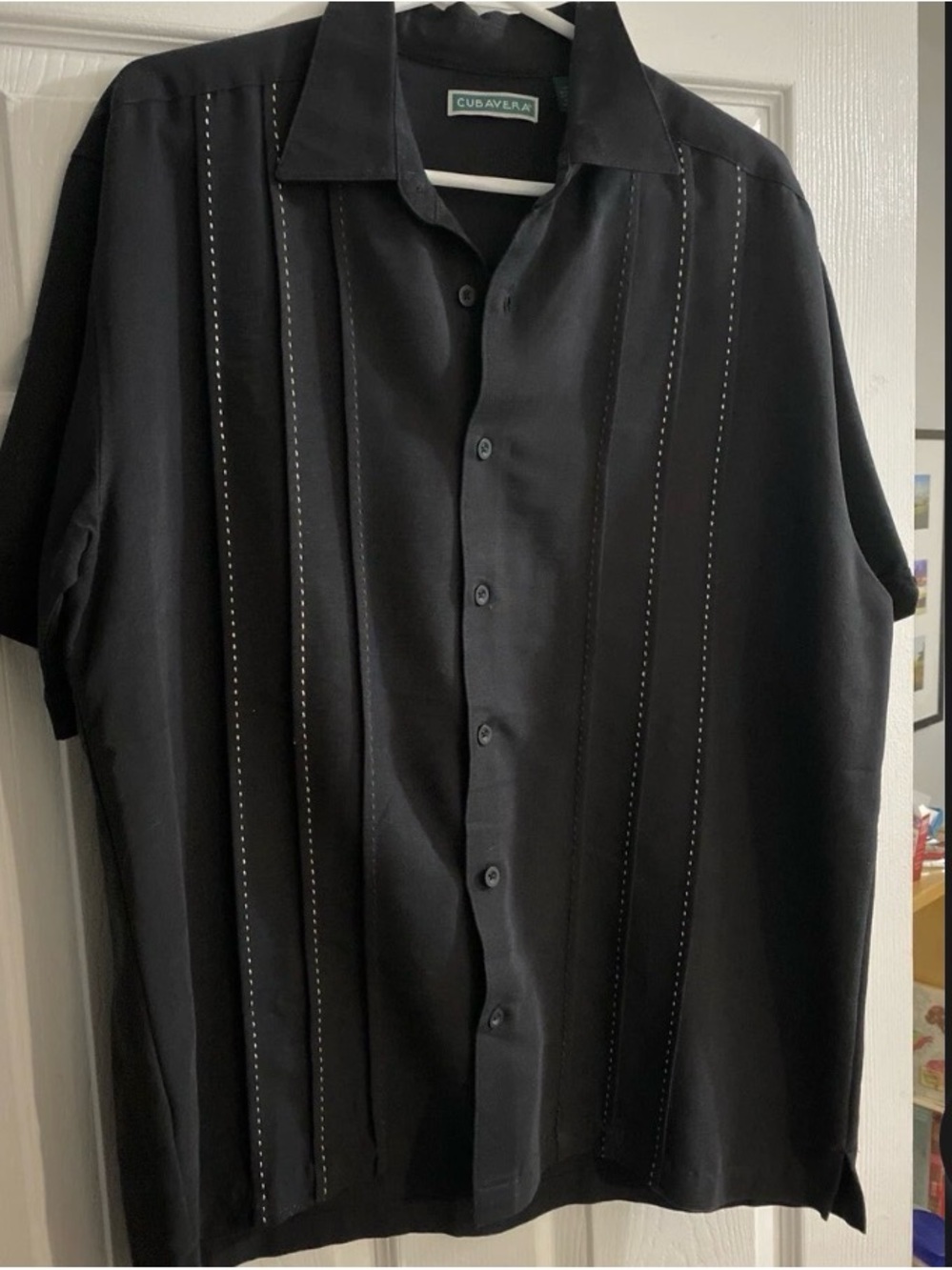 Cubavera Men’s Black Short-Sleeve Pintuck Button-Down Shirt